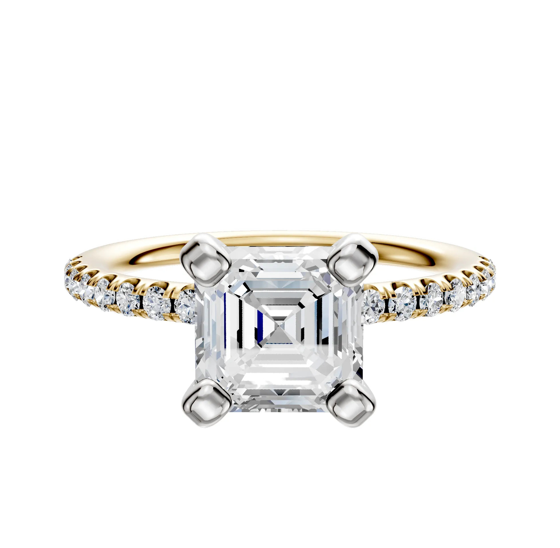 14K Two Tone 4 Prong Classic Dome 1-Row-Pave 2.5mm Engagement Ring sold by Promise By Effy
