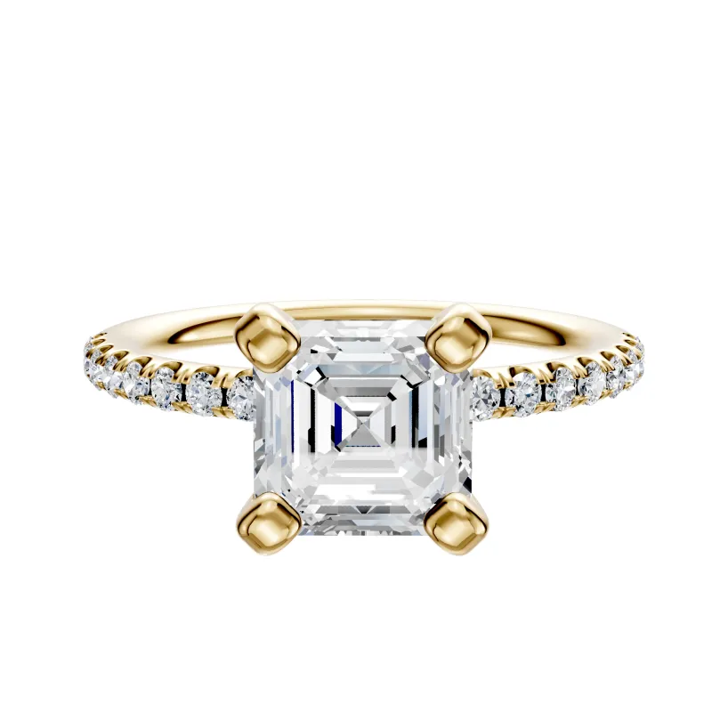 18K Yellow Gold 4 Prong Classic Dome 1-Row-Pave 2.5mm Engagement Ring sold by Promise By Effy