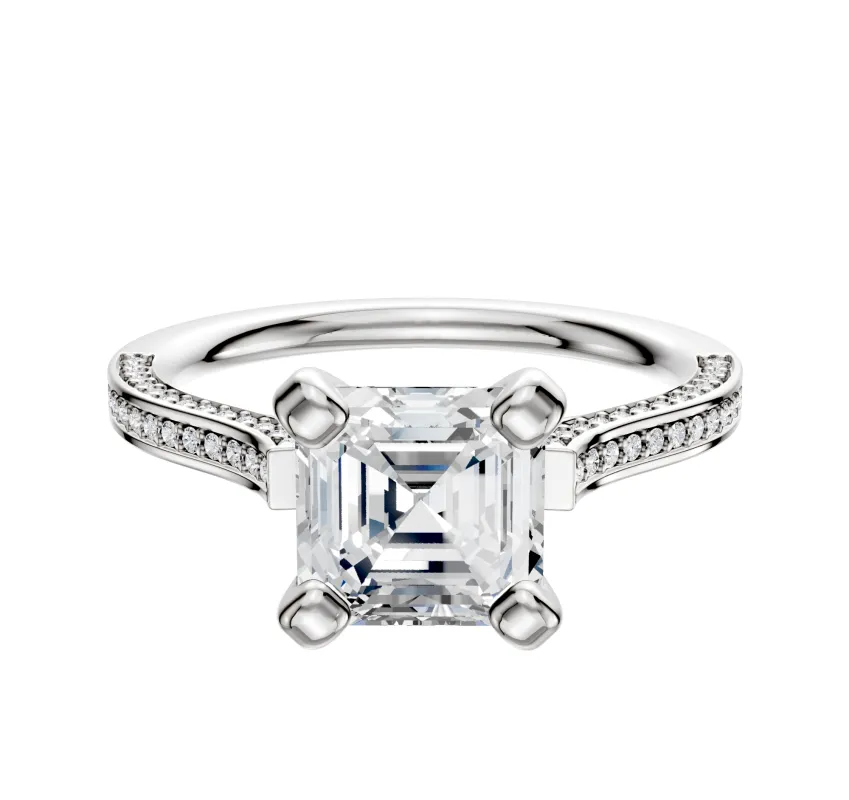 Platinum 4 Prong Cathedral Flat 3-Row-Pave 2.0mm Engagement Ring sold by Promise By Effy