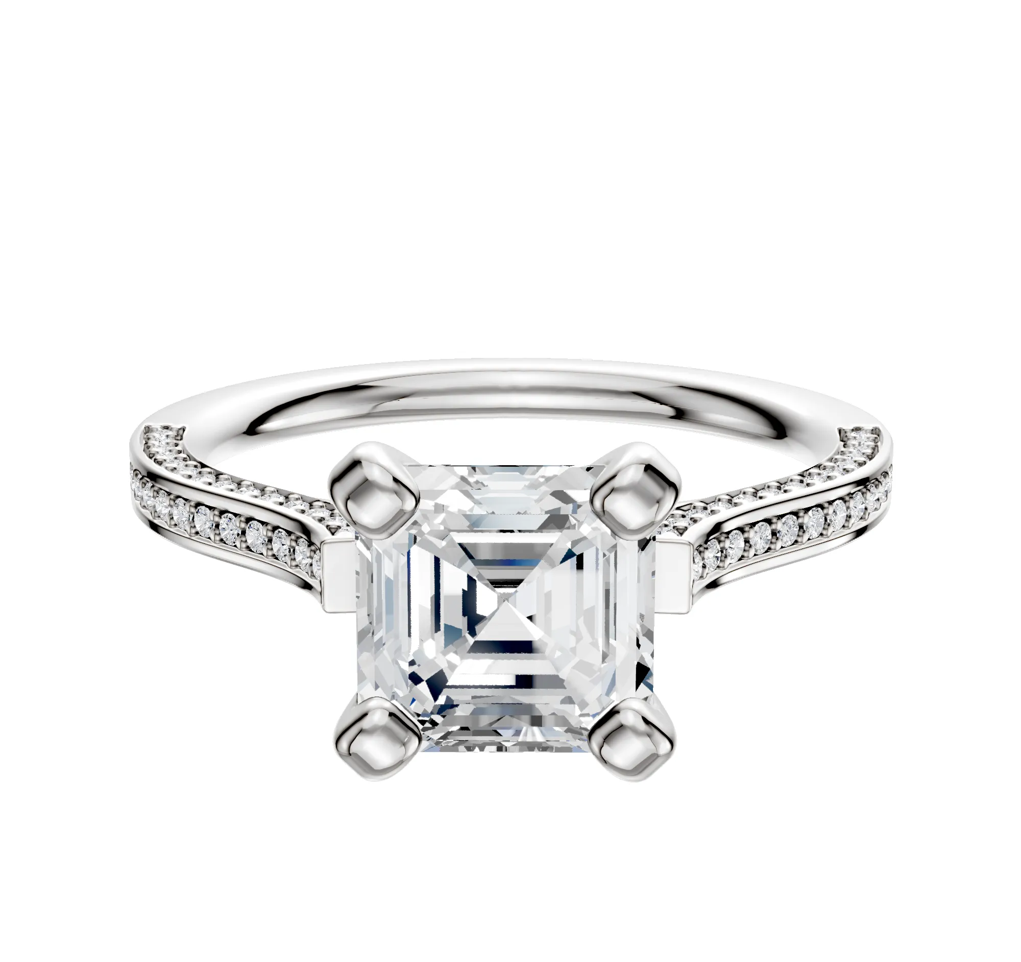 Platinum 4 Prong Cathedral Flat 3-Row-Pave 2.0mm Engagement Ring sold by Promise By Effy