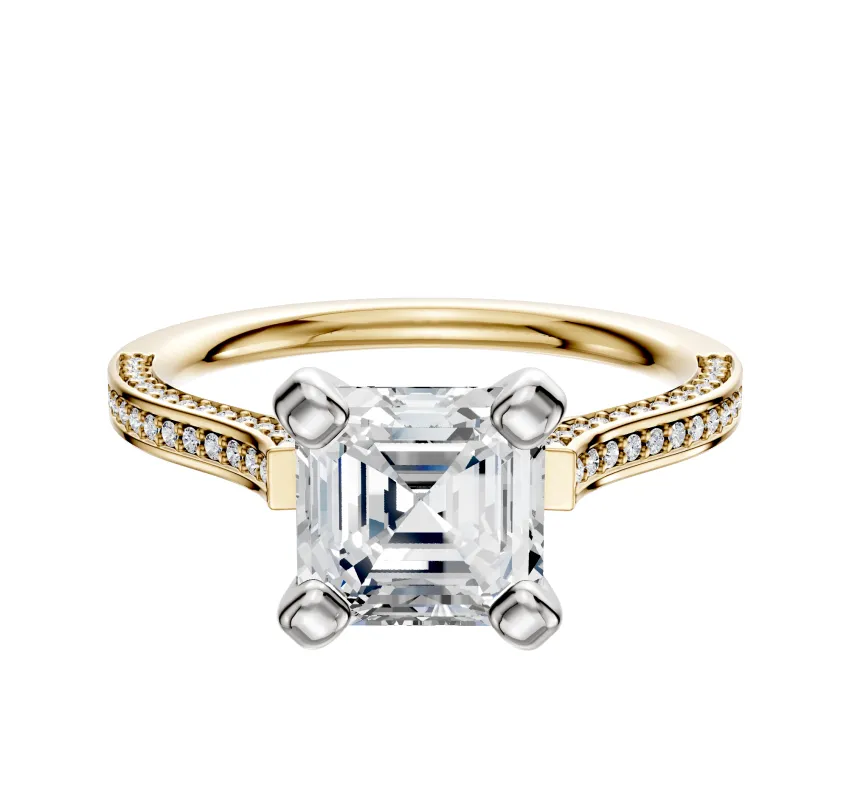 18K Two Tone 4 Prong Cathedral Flat 3-Row-Pave 2.0mm Engagement Ring sold by Promise By Effy