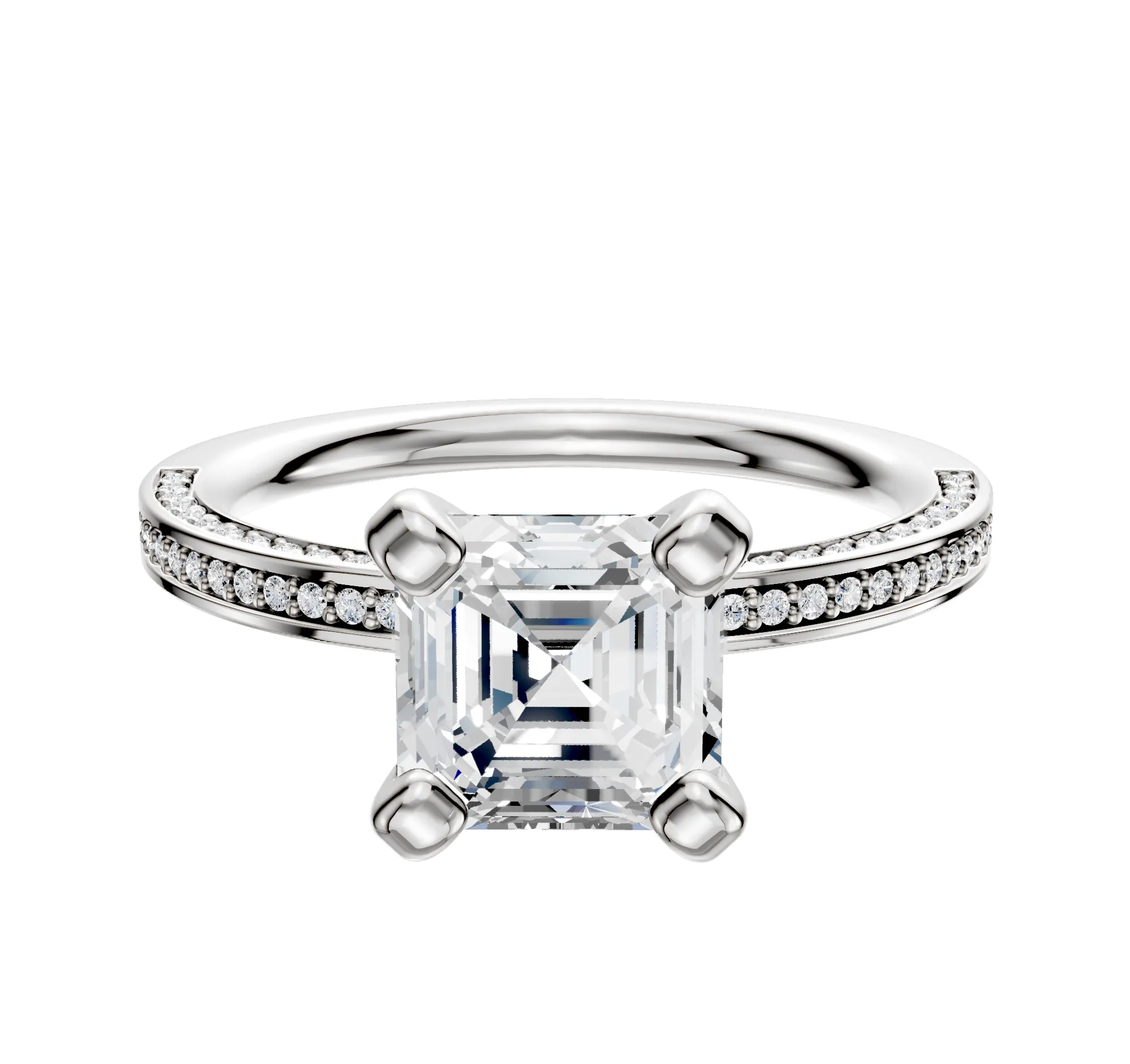 14K White Gold 4 Prong Classic Flat 3-Row-Pave 2.0mm Engagement Ring sold by Promise By Effy