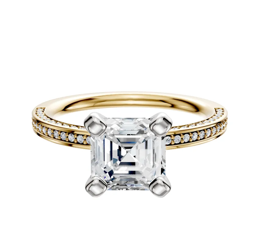 14K Two Tone 4 Prong Classic Flat 3-Row-Pave 2.0mm Engagement Ring sold by Promise By Effy