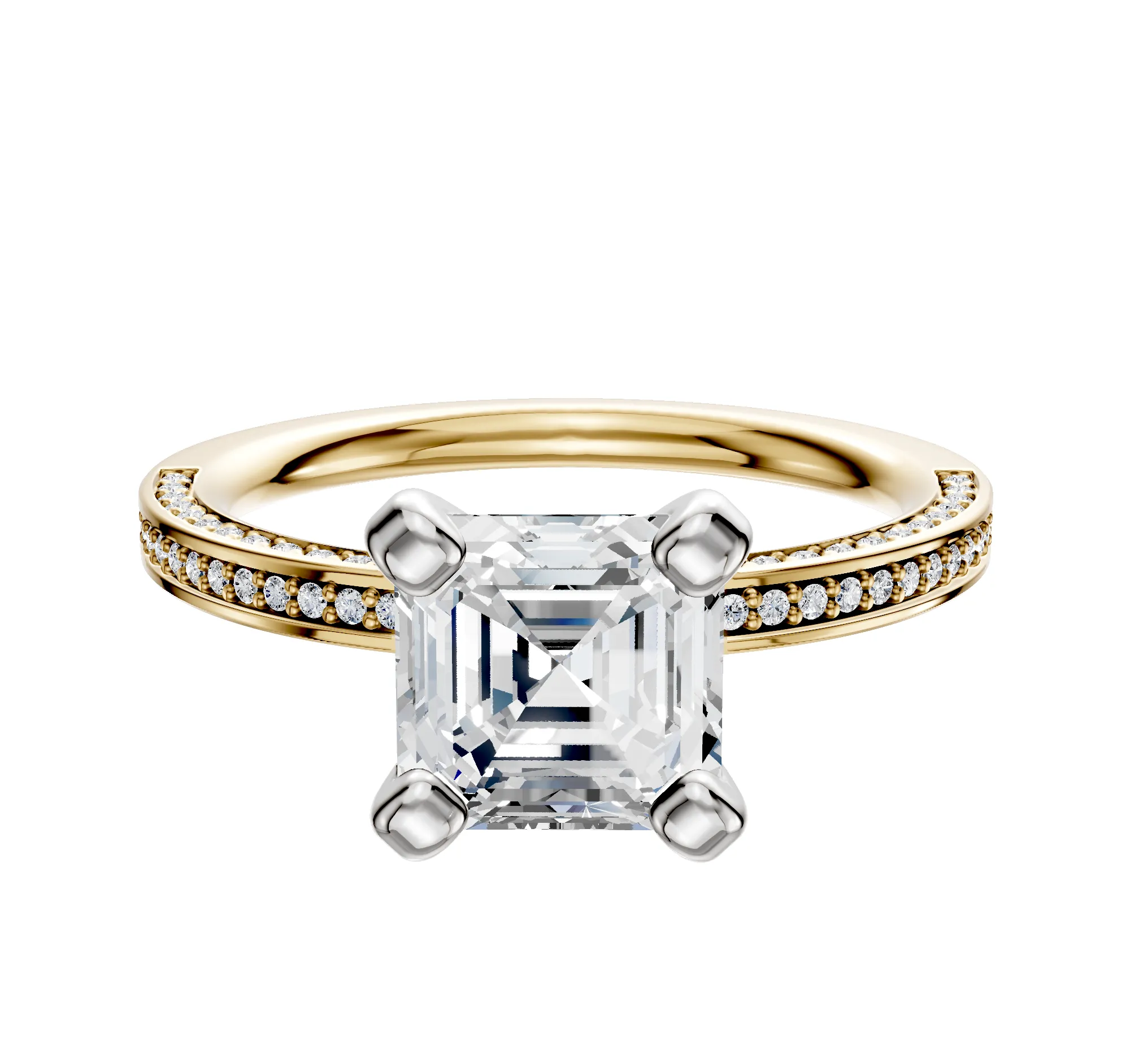 18K Two Tone 4 Prong Classic Flat 3-Row-Pave 2.0mm Engagement Ring sold by Promise By Effy