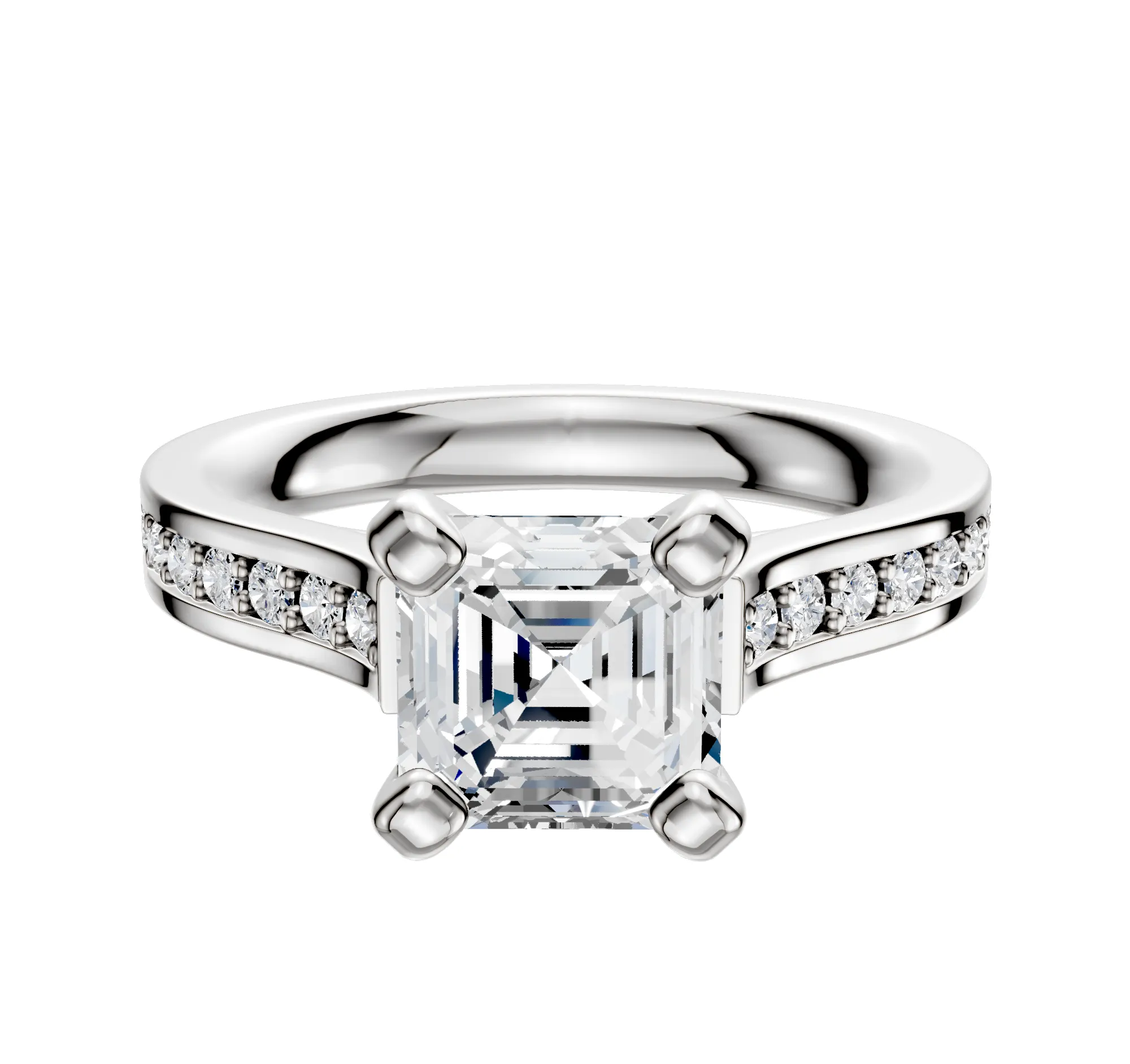 14K White Gold 4 Prong Cathedral Flat 1-Row-Pave 2.5mm Engagement Ring sold by Promise By Effy