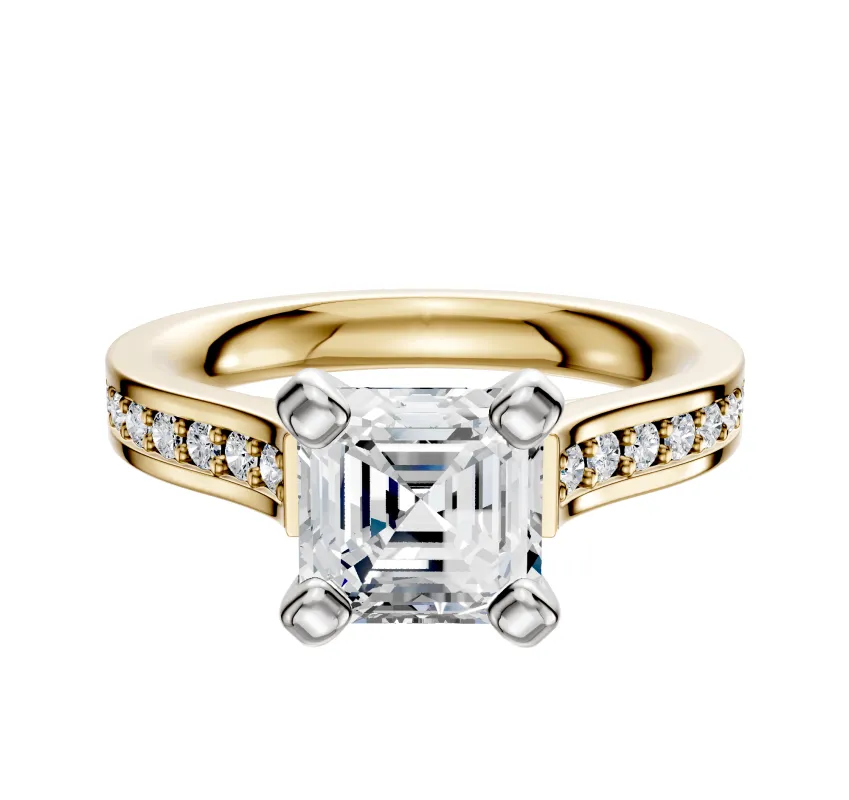 14K Two Tone 4 Prong Cathedral Flat 1-Row-Pave 2.5mm Engagement Ring made by Promise By Effy