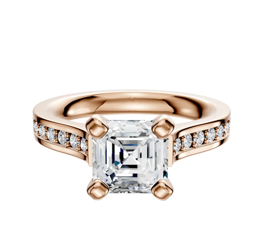 14K Rose Gold 4 Prong Cathedral Flat 1-Row-Pave 2.5mm Engagement Ring sold by Promise By Effy