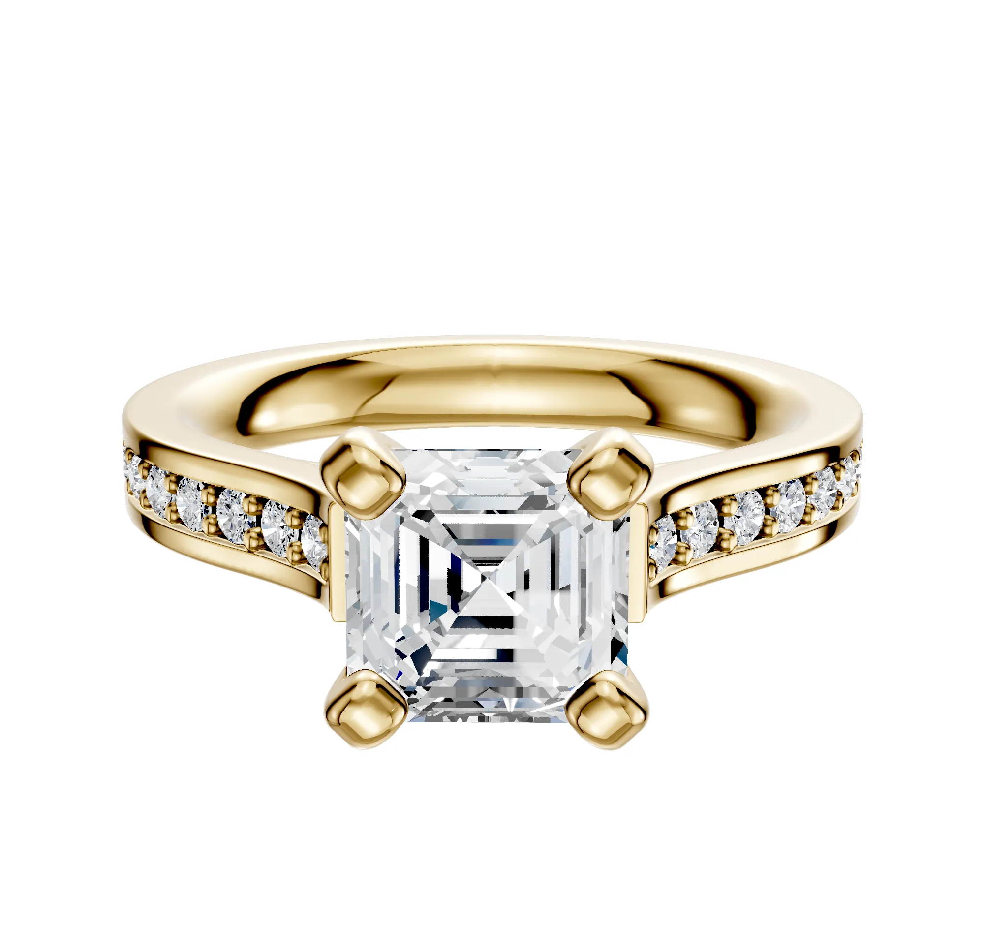 18K Yellow Gold 4 Prong Cathedral Flat 1-Row-Pave 2.5mm Engagement Ring sold by Promise By Effy