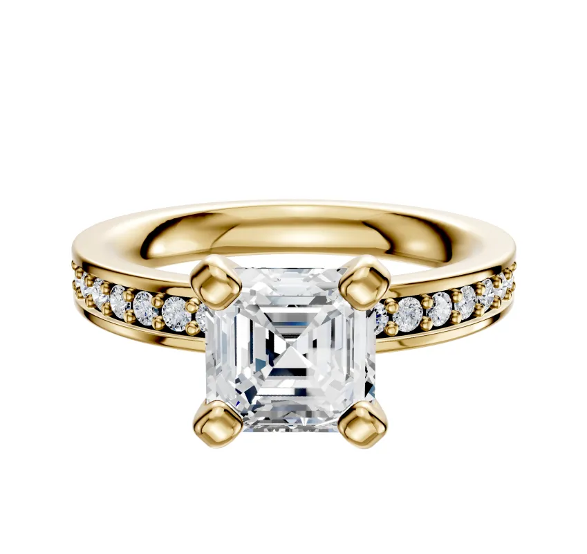 14K Yellow Gold 4 Prong Classic Flat 1-Row-Pave 2.5mm Engagement Ring sold by Promise By Effy