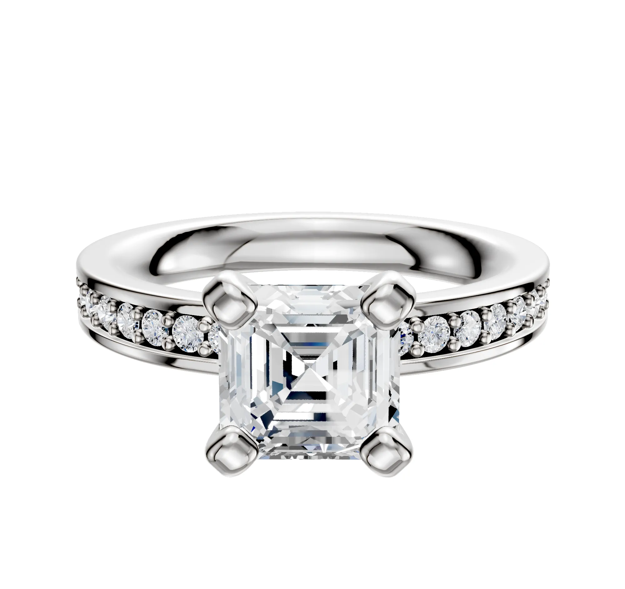 18K White Gold 4 Prong Classic Flat 1-Row-Pave 2.5mm Engagement Ring sold by Promise By Effy