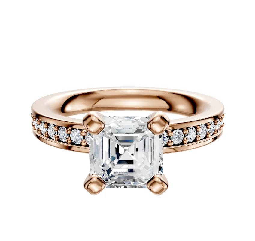 18K Rose Gold 4 Prong Classic Flat 1-Row-Pave 2.5mm Engagement Ring sold by Promise By Effy