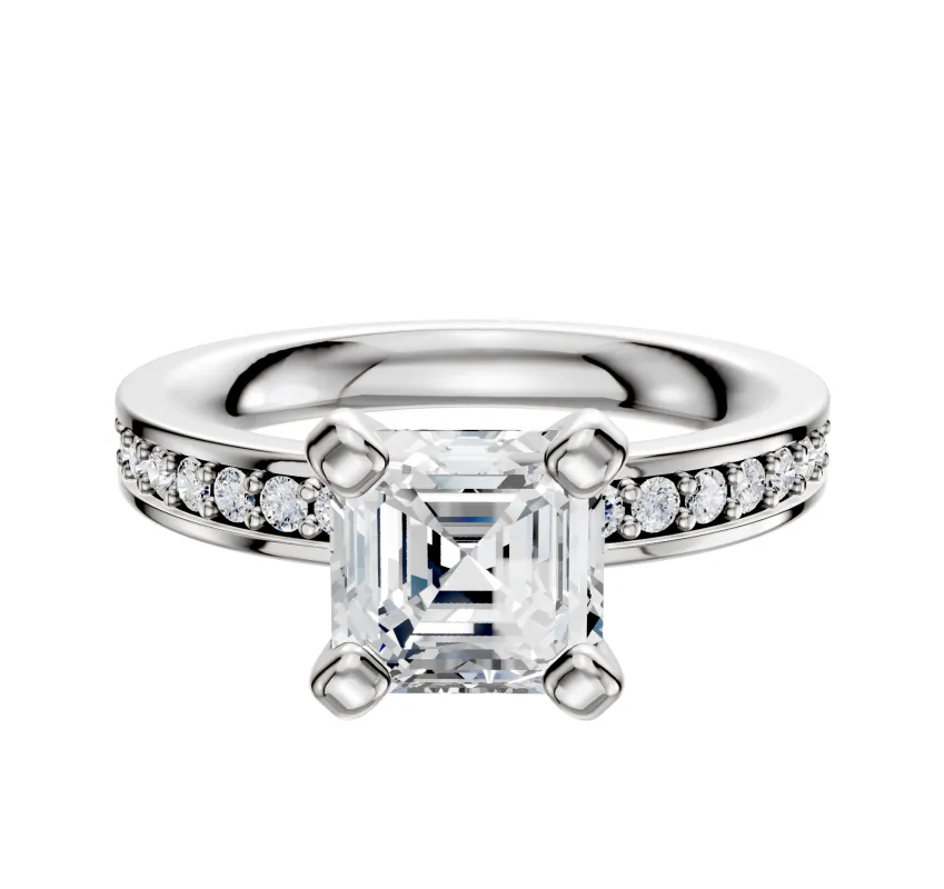 Platinum 4 Prong Classic Flat 1-Row-Pave 2.5mm Engagement Ring sold by Promise By Effy