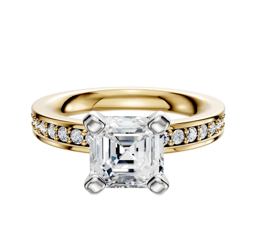 18K Two Tone 4 Prong Classic Flat 1-Row-Pave 2.5mm Engagement Ring sold by Promise By Effy