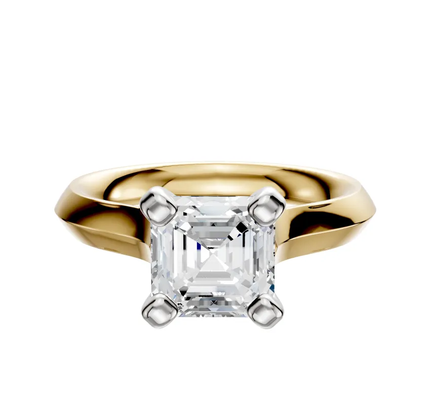 14K Two Tone 4 Prong Cathedral Knife Edge 3.0mm Engagement Ring sold by Promise By Effy