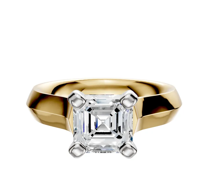 18K Two Tone 4 Prong Cathedral Knife Edge 4.0mm Engagement Ring sold by Promise By Effy