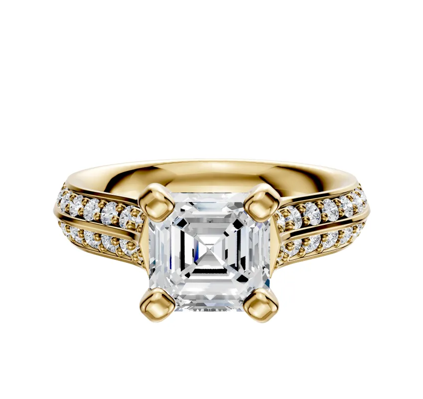 14K Yellow Gold 4 Prong Cathedral Knife Edge 1-Row-Pave 2.5mm Engagement Ring sold by Promise By Effy