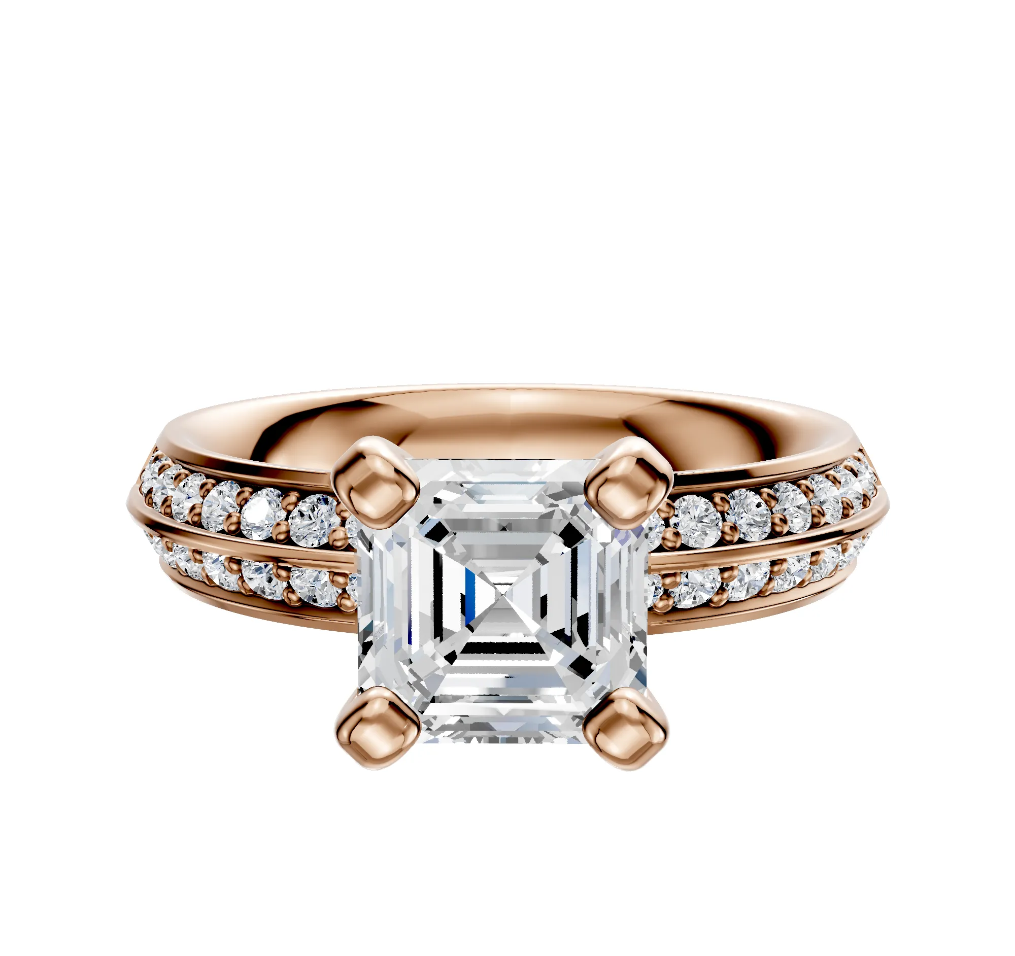 14K Rose Gold 4 Prong Classic Knife Edge 1-Row-Pave 2.5mm Engagement Ring sold by Promise By Effy