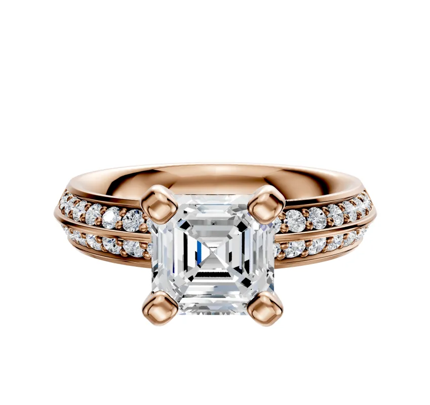 18K Rose Gold 4 Prong Classic Knife Edge 1-Row-Pave 2.5mm Engagement Ring sold by Promise By Effy