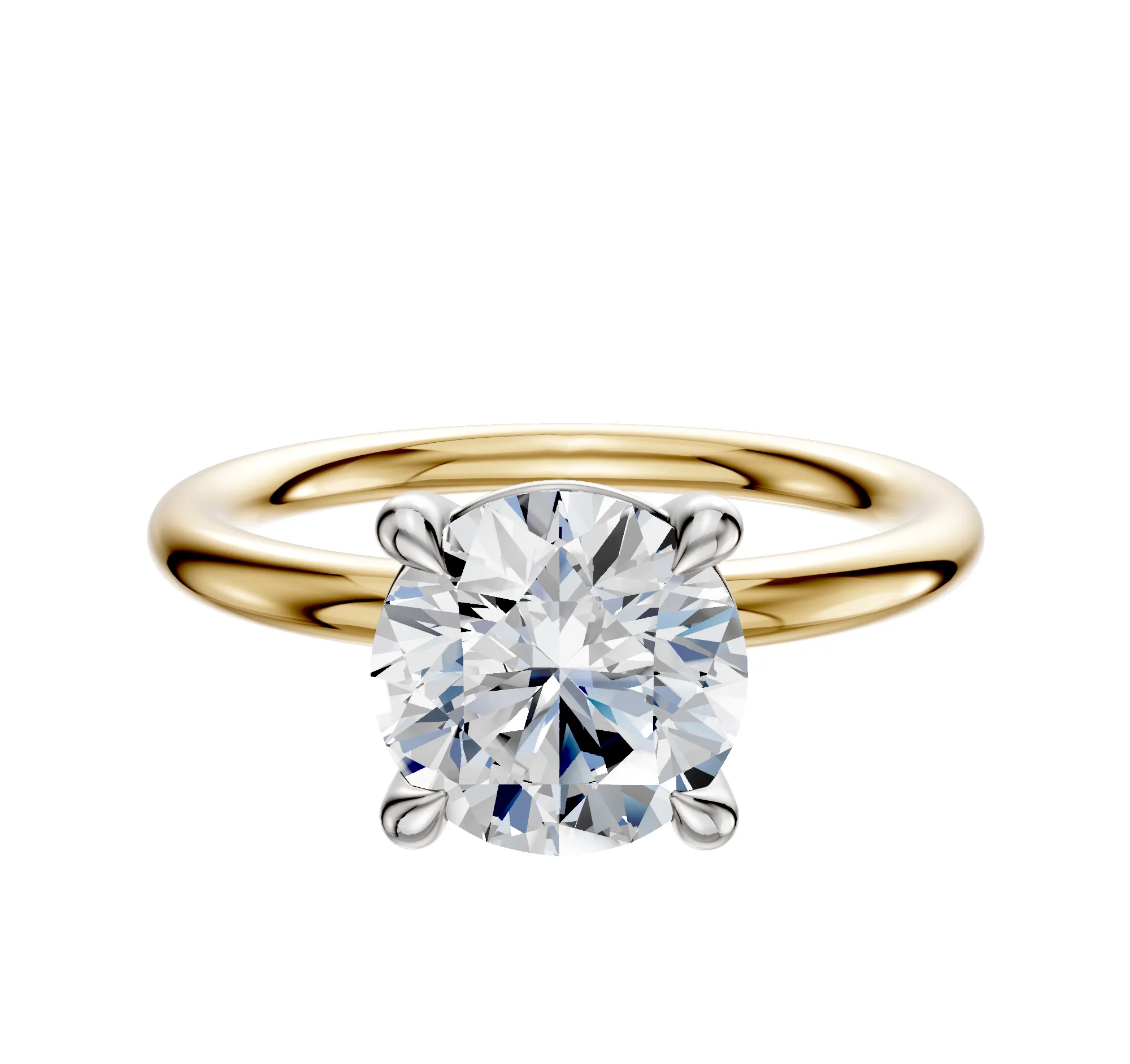 18K Two Tone 4 Prong Basket Classic Dome 2.0mm Engagement Ring sold by Promise By Effy