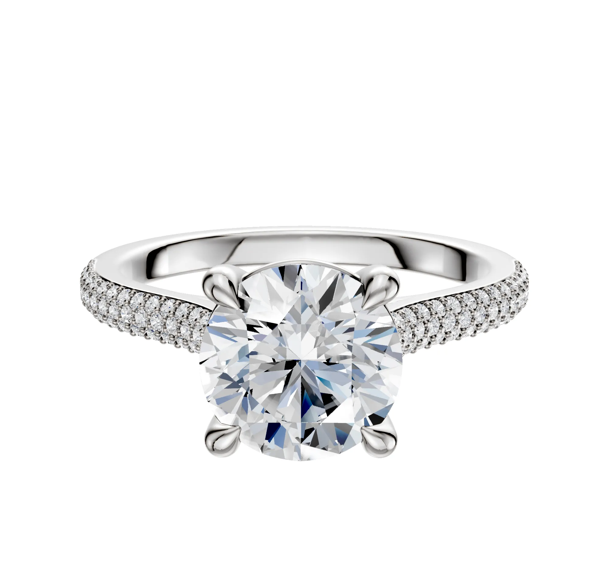 14K White Gold 4 Prong Basket Cathedral Dome 3-Row-Pave 2.0mm Engagement Ring sold by Promise By Effy