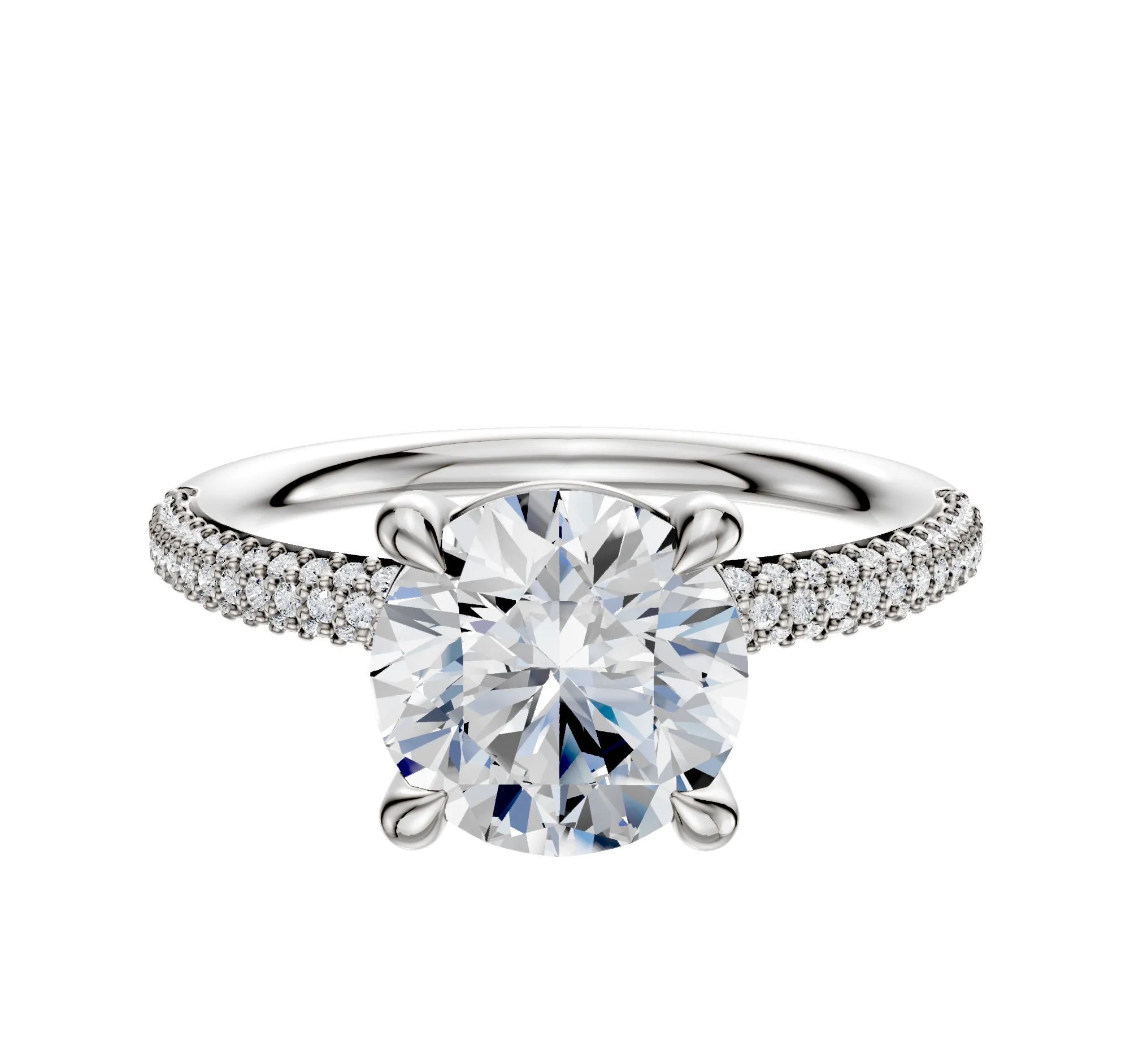 18K White Gold 4 Prong Basket Classic Dome 3-Row-Pave 2.0mm Engagement Ring sold by Promise By Effy