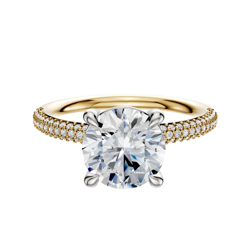 18K Two Tone 4 Prong Basket Classic Dome 3-Row-Pave 2.0mm Engagement Ring sold by Promise By Effy