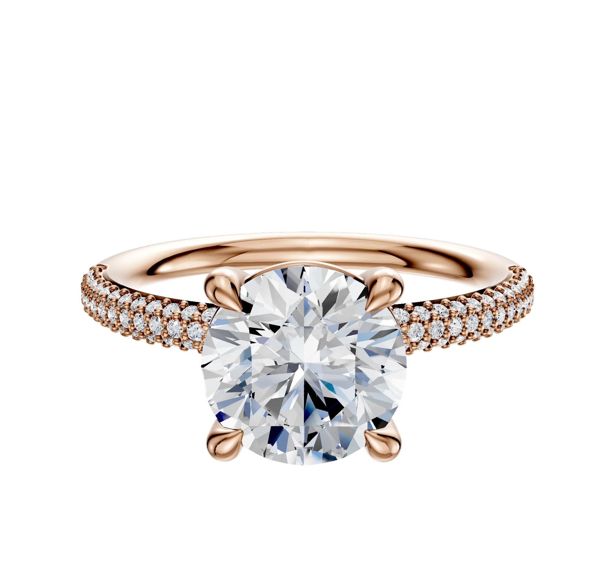 18K Rose Gold 4 Prong Basket Classic Dome 3-Row-Pave 2.0mm Engagement Ring sold by Promise By Effy