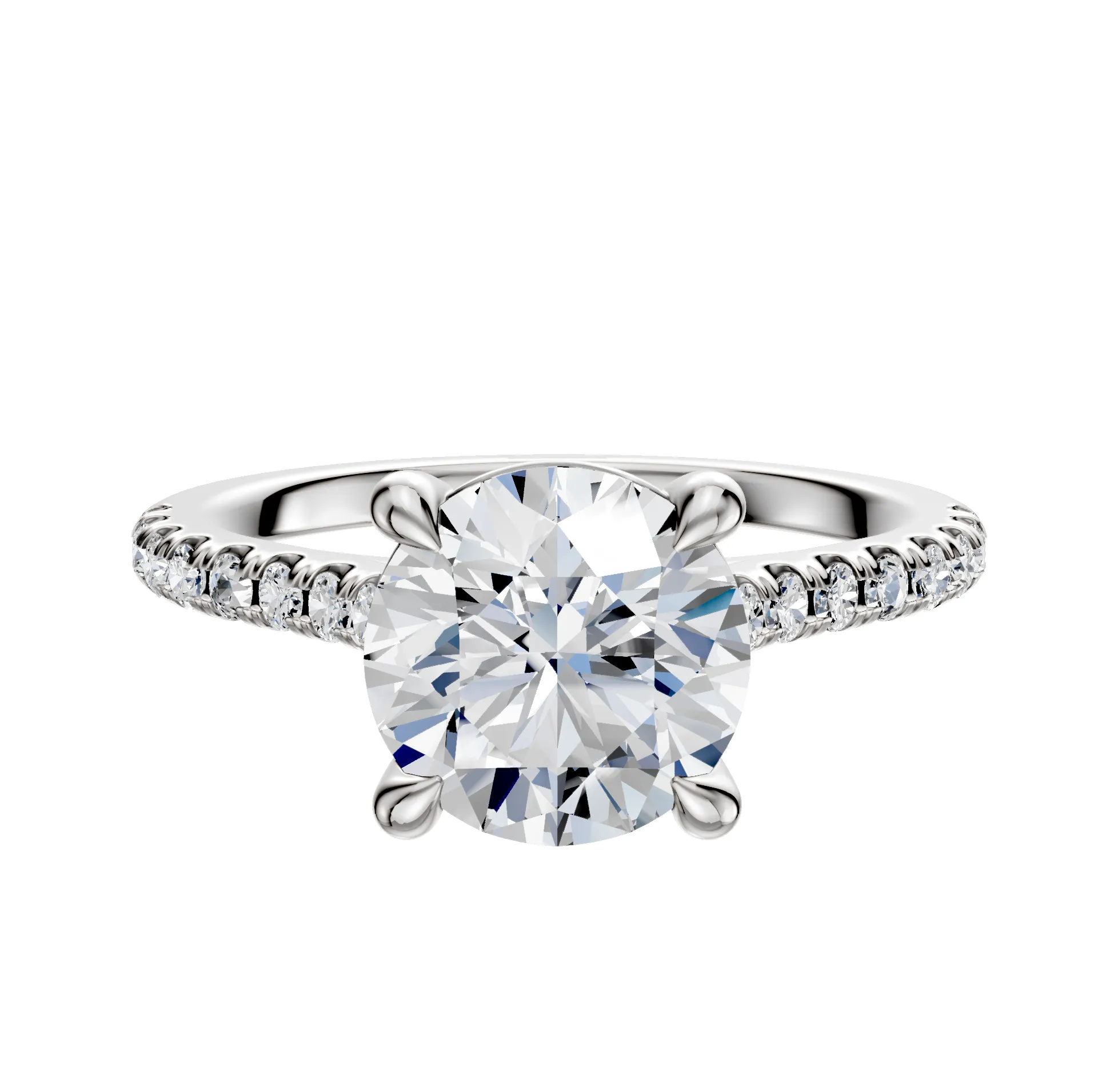 14K White Gold 4 Prong Basket Cathedral Dome 1-Row-Pave 2.5mm Engagement Ring sold by Promise By Effy