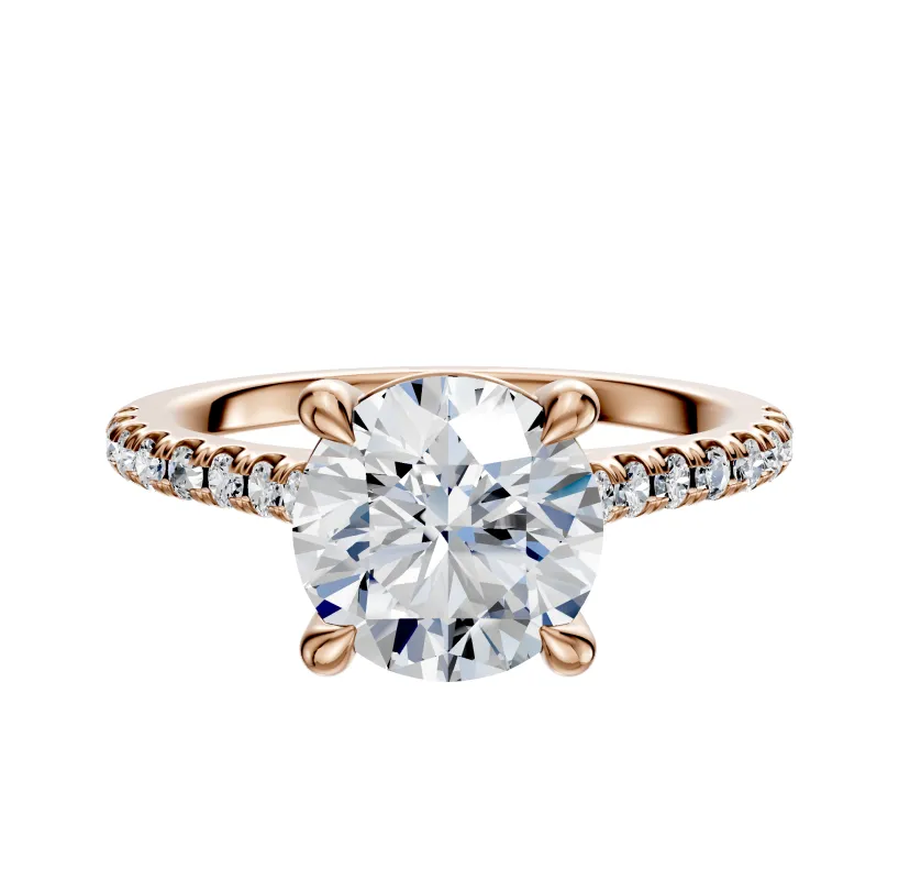 14K Rose Gold 4 Prong Basket Cathedral Dome 1-Row-Pave 2.5mm Engagement Ring sold by Promise By Effy
