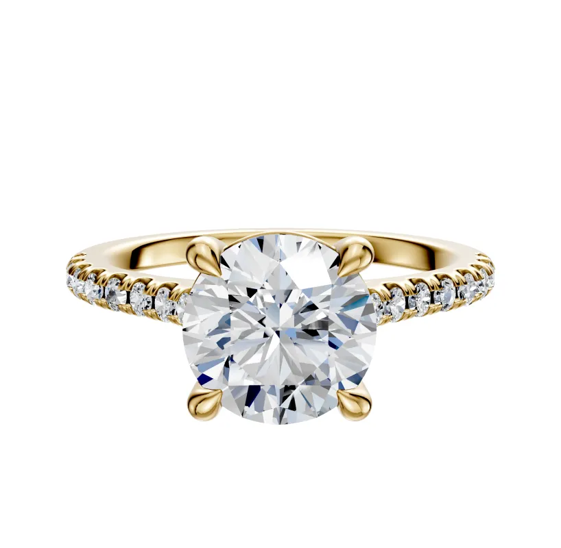 14K Yellow Gold 4 Prong Basket Cathedral Dome 1-Row-Pave 2.5mm Engagement Ring sold by Promise By Effy