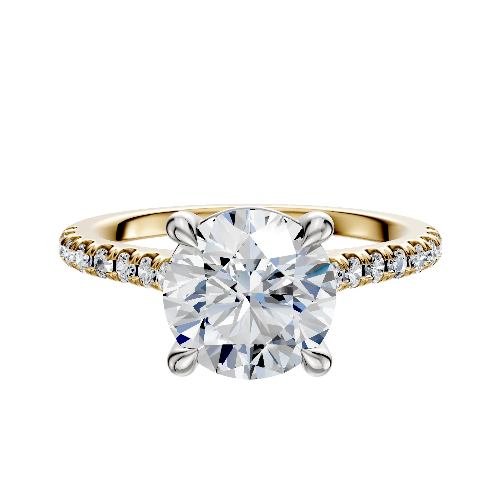 18K Two Tone 4 Prong Basket Cathedral Dome 1-Row-Pave 2.5mm Engagement Ring sold by Promise By Effy