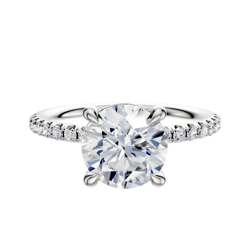 18K White Gold 4 Prong Basket Classic Dome 1-Row-Pave 2.5mm Engagement Ring sold by Promise By Effy