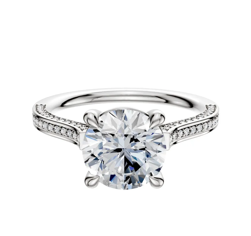 14K White Gold 4 Prong Basket Cathedral Flat 3-Row-Pave 2.0mm Engagement Ring sold by Promise By Effy