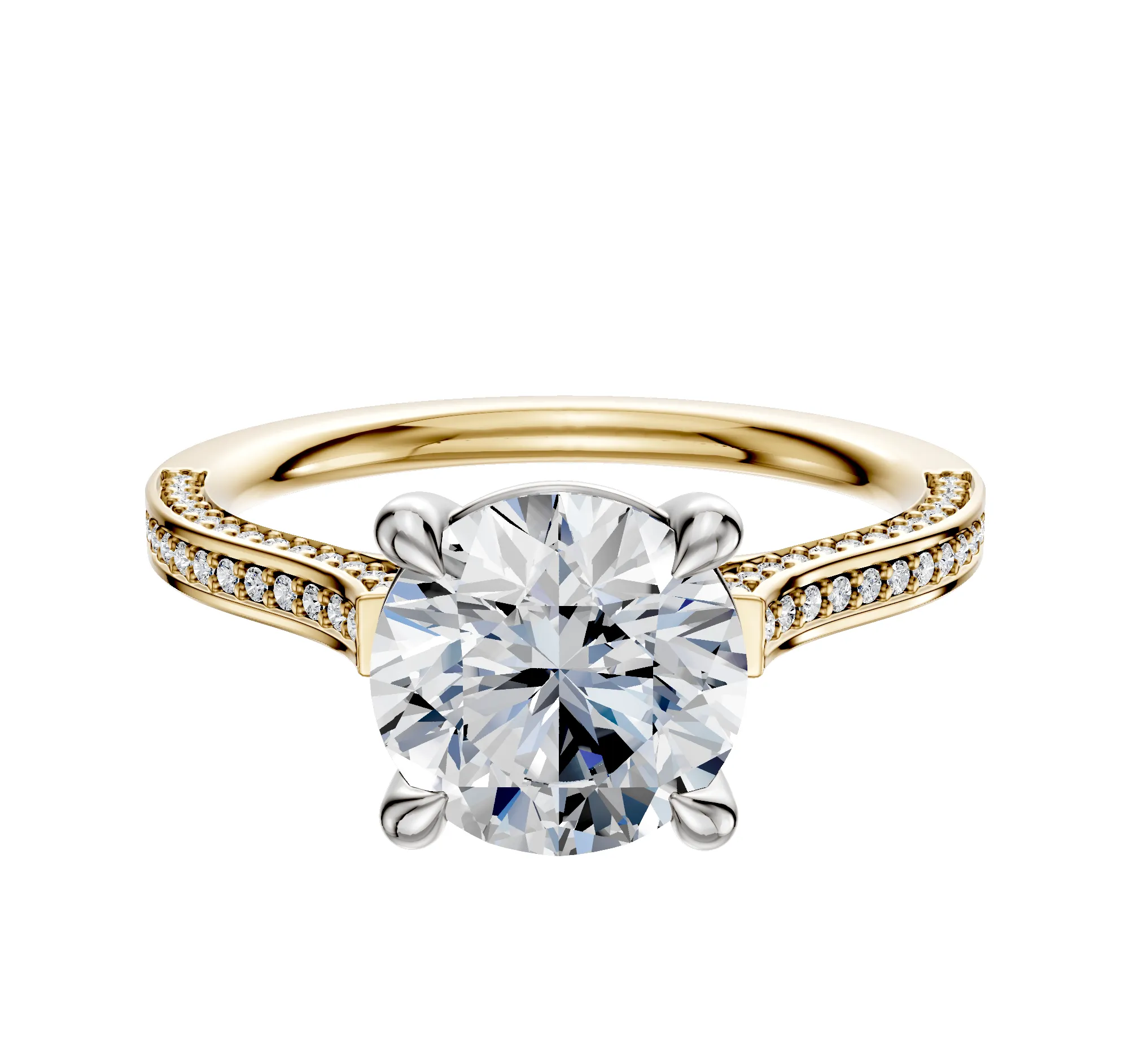 14K Two Tone 4 Prong Basket Cathedral Flat 3-Row-Pave 2.0mm Engagement Ring sold by Promise By Effy