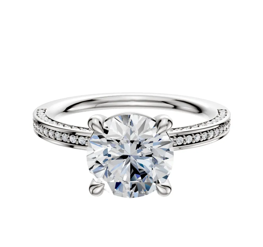 14K White Gold 4 Prong Basket Classic Flat 3-Row-Pave 2.0mm Engagement Ring sold by Promise By Effy
