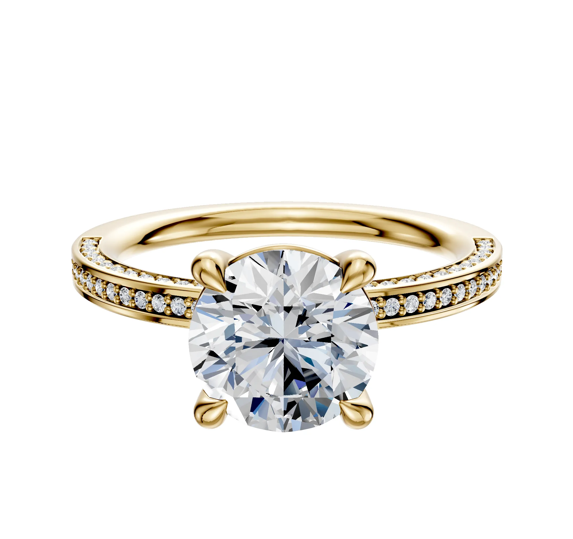 14K Yellow Gold 4 Prong Basket Classic Flat 3-Row-Pave 2.0mm Engagement Ring sold by Promise By Effy