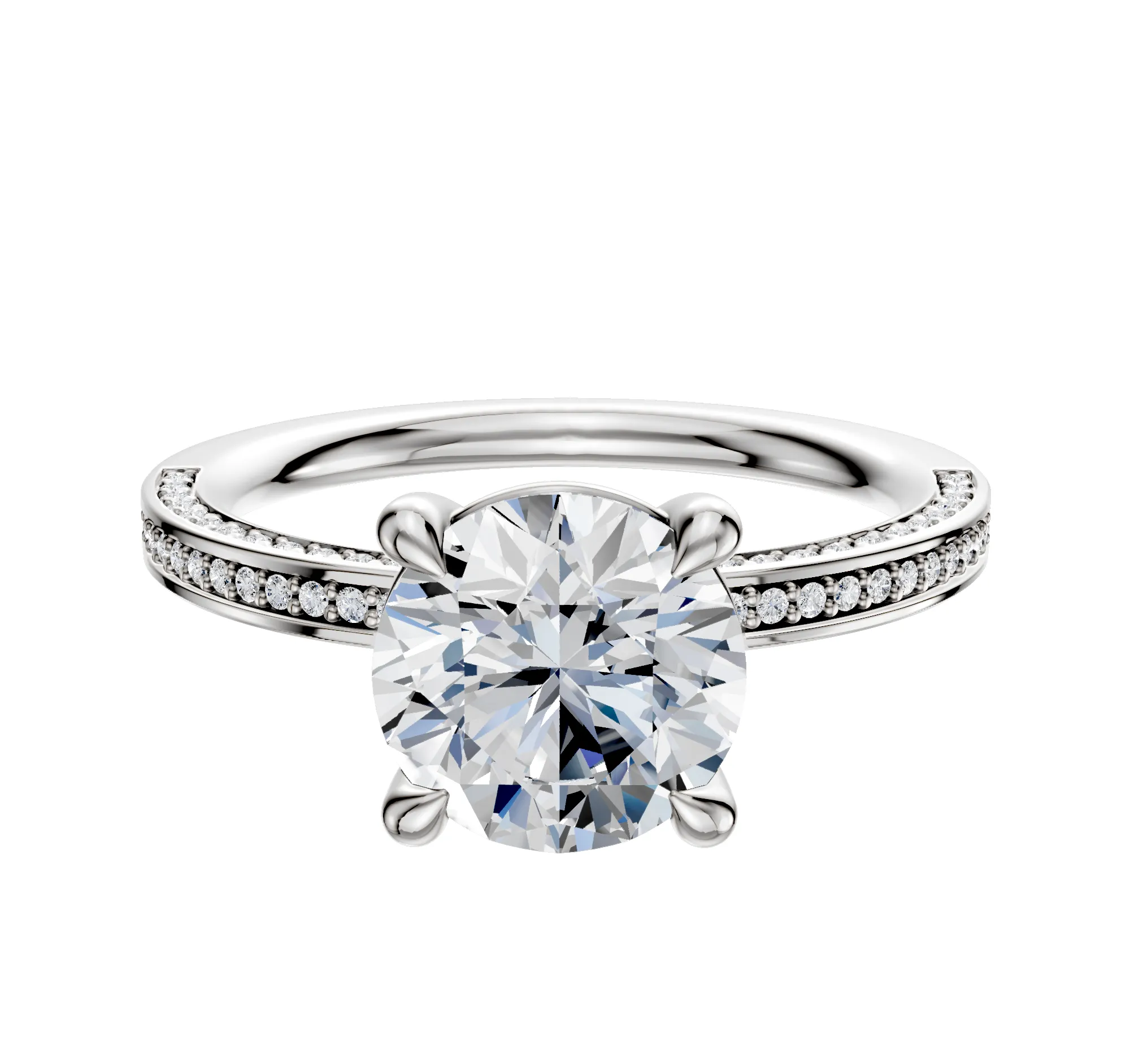 18K White Gold 4 Prong Basket Classic Flat 3-Row-Pave 2.0mm Engagement Ring sold by Promise By Effy