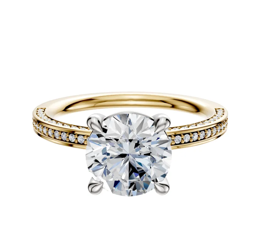 18K Two Tone 4 Prong Basket Classic Flat 3-Row-Pave 2.0mm Engagement Ring sold by Promise By Effy