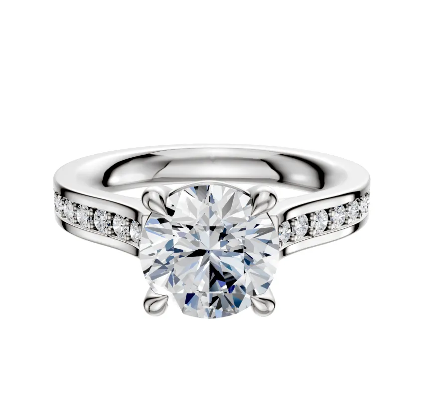 14K White Gold 4 Prong Basket Cathedral Flat 1-Row-Pave 2.5mm Engagement Ring sold by Promise By Effy