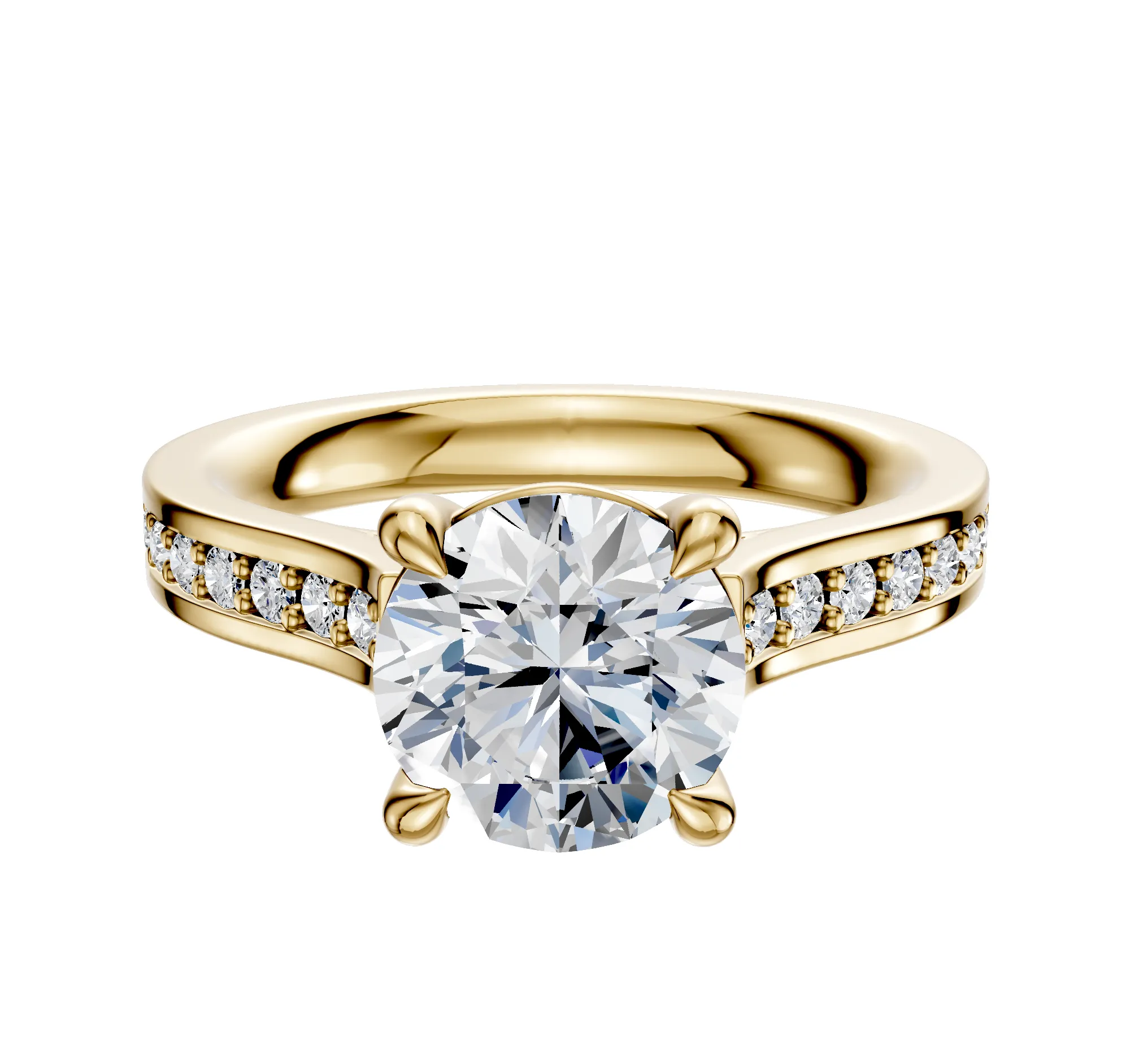 14K Yellow Gold 4 Prong Basket Cathedral Flat 1-Row-Pave 2.5mm Engagement Ring sold by Promise By Effy