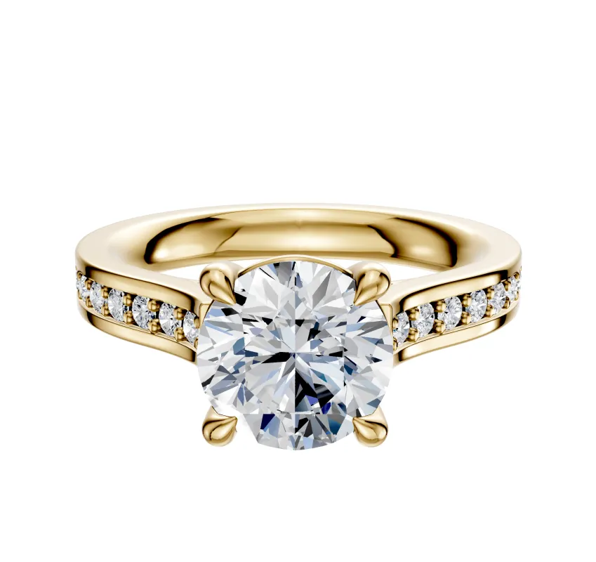 18K Yellow Gold 4 Prong Basket Cathedral Flat 1-Row-Pave 2.5mm Engagement Ring sold by Promise By Effy