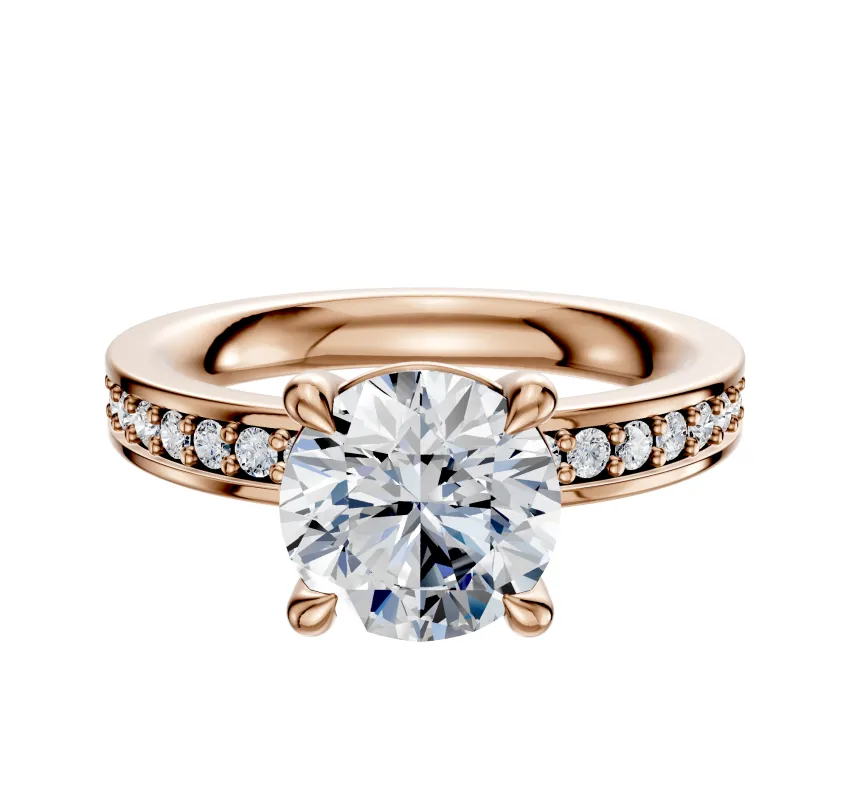 18K Rose Gold 4 Prong Basket Classic Flat 1-Row-Pave 2.5mm Engagement Ring sold by Promise By Effy