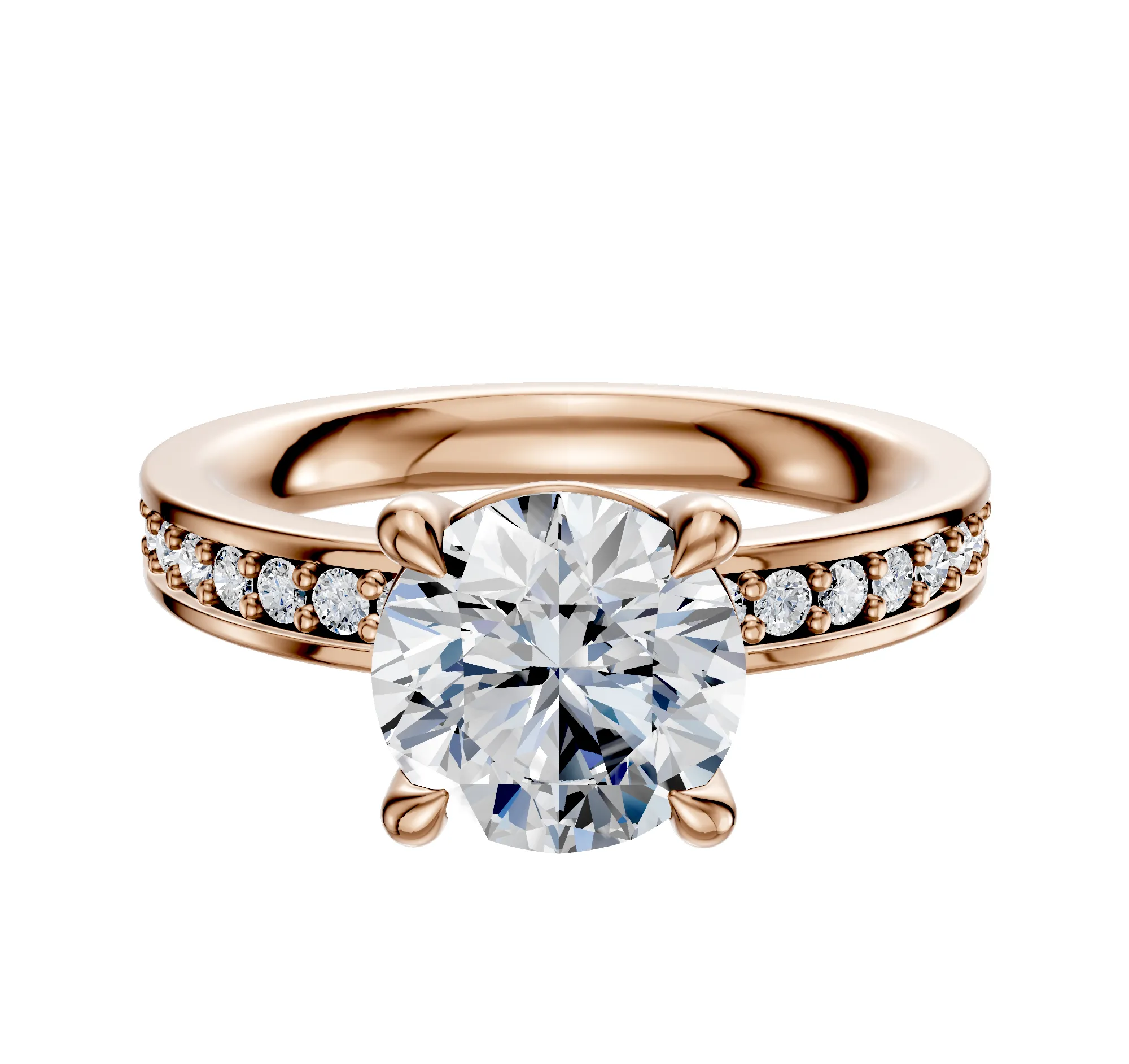 18K Rose Gold 4 Prong Basket Classic Flat 1-Row-Pave 2.5mm Engagement Ring sold by Promise By Effy