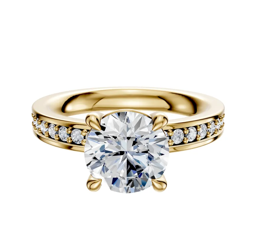 18K Yellow Gold 4 Prong Basket Classic Flat 1-Row-Pave 2.5mm Engagement Ring sold by Promise By Effy