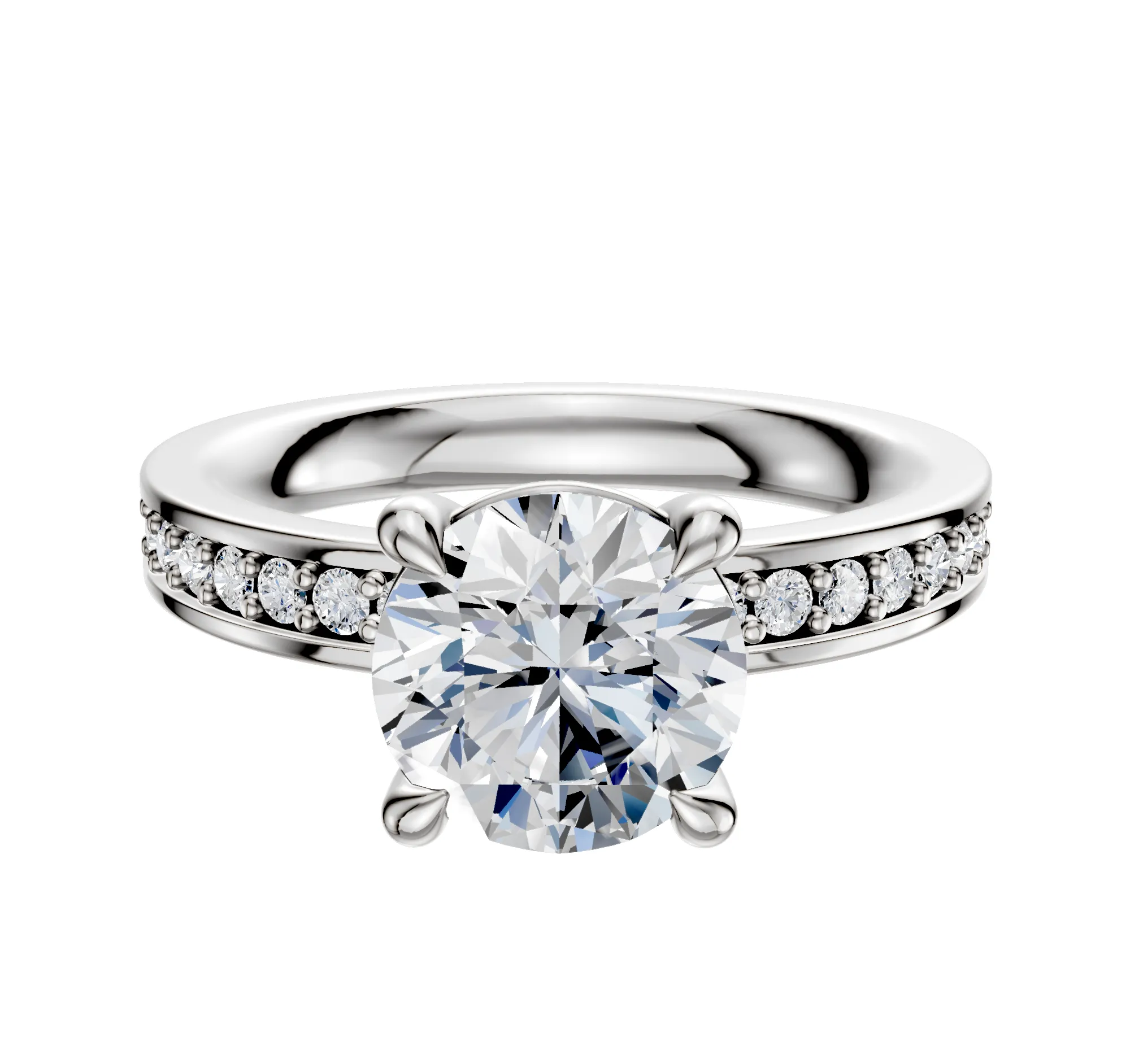 Platinum 4 Prong Basket Classic Flat 1-Row-Pave 2.5mm Engagement Ring sold by Promise By Effy