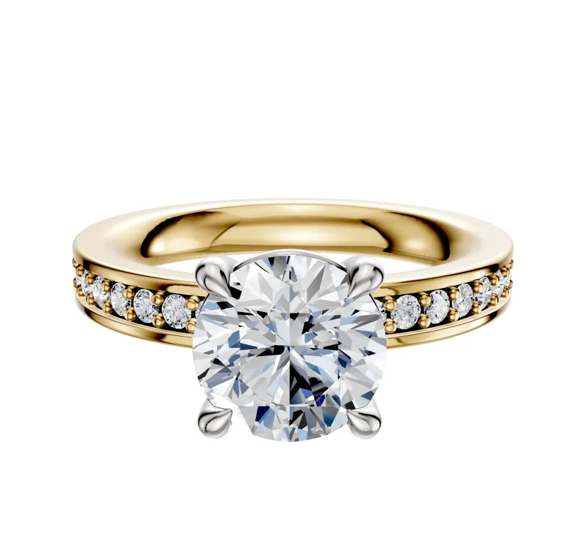 18K Two Tone 4 Prong Basket Classic Flat 1-Row-Pave 2.5mm Engagement Ring sold by Promise By Effy