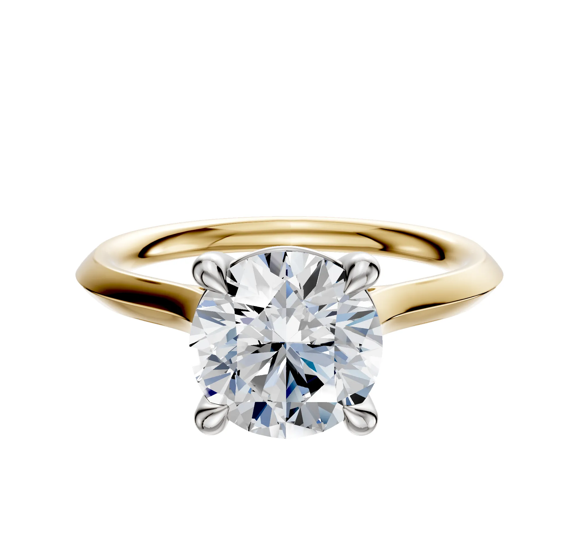 14K Two Tone 4 Prong Basket Cathedral Knife Edge 2.0mm Engagement Ring sold by Promise By Effy