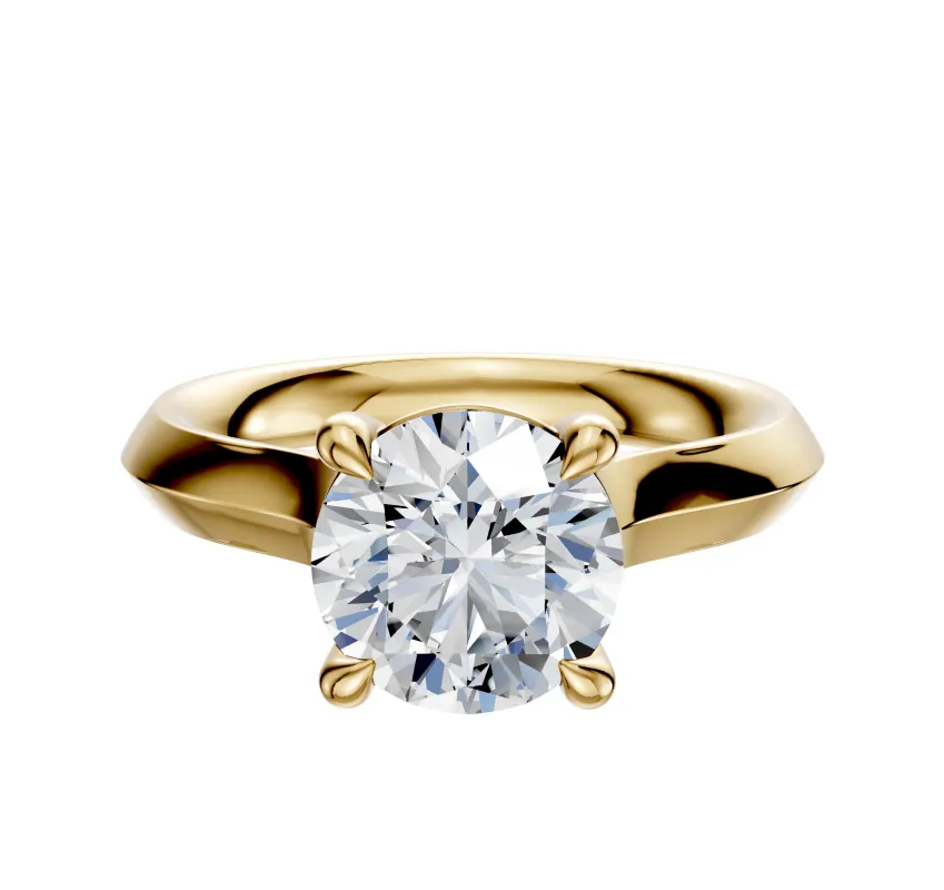 18K Yellow Gold 4 Prong Basket Cathedral Knife Edge 3.0mm Engagement Ring sold by Promise By Effy