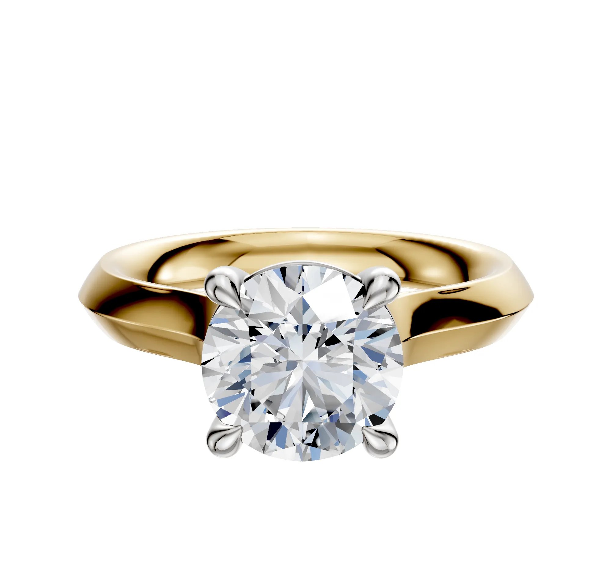 18K Two Tone 4 Prong Basket Cathedral Knife Edge 3.0mm Engagement Ring sold by Promise By Effy