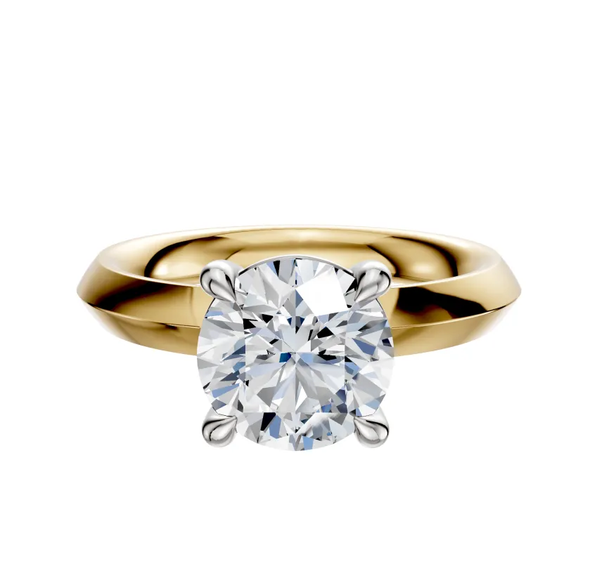 18K Two Tone 4 Prong Basket Classic Knife Edge 3.0mm Engagement Ring sold by Promise By Effy